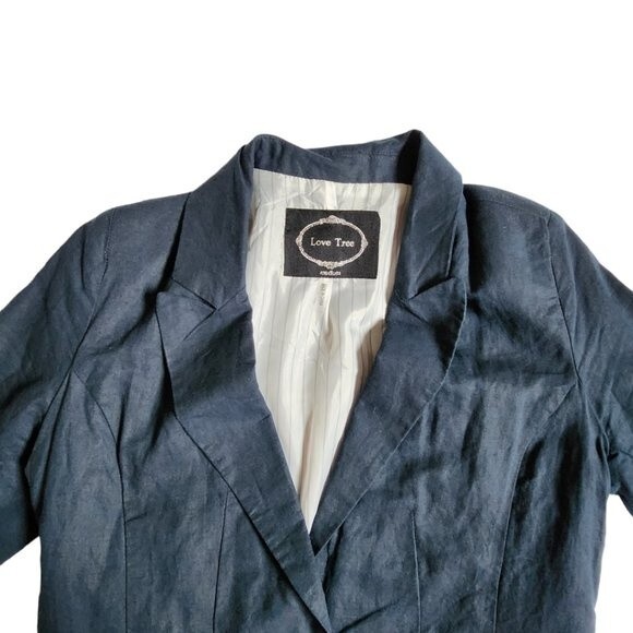 Love Tree Bluish Tint 1-Button Linen Blazer with Pinstripe Lining Size M - Picture 3 of 11